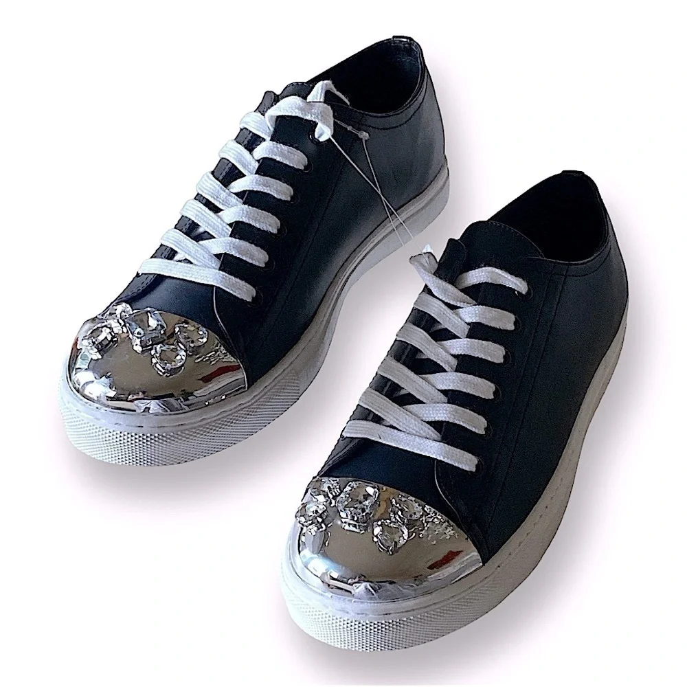CAPE ROBBIN Faux Leather Jeweled Low Cut Sneakers Silver Cap Toe Size 11 …NWOT